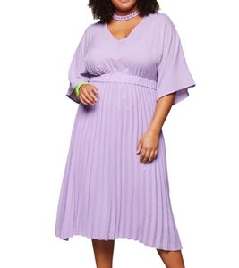 sheego Damen Sommer-Kleid mit plissiertem Rock Große Größen Ausgeh-Kleid 135377 Lila