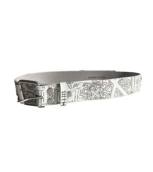 HIM Rockband Gürtel für Damen Einheitsgröße 100cm Echtleder-Gürtel mit durchgehendem Muster BT106248HIM3 Weiß/Schwarz