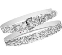 HIM Rockband Belt for Women, One Size, 100cm, Genuine Leather Belt with All-Over Pattern, BT106248HIM3, White/Black