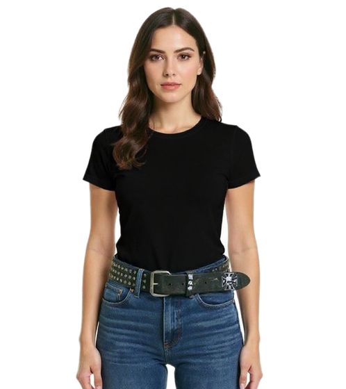 Cintura Black Labels Society della band heavy metal per uomo e donna, taglia unica, 100 cm, con rivetti e scritta, cintura casual, nero/bianco