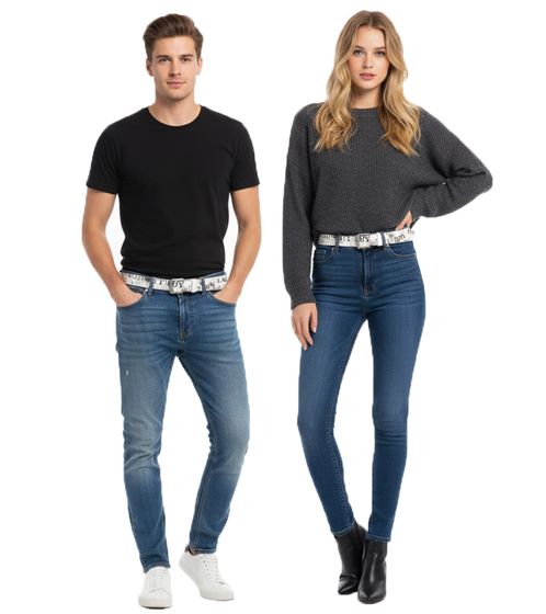 Cinturón de cuero de la banda de rock Fall Out Boy con letras de Fall Out Boy, cinturón casual, BT103233FOB3, blanco