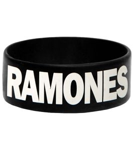 Bracelet en caoutchouc unisexe tendance des Ramones, style punk, avec inscription « Ramones », WB151095RAM, noir/blanc
