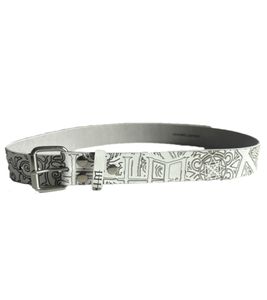 HIM Rockband Gürtel mit stylischem Muster Echtleder-Gürtel Fan-Artikel BT106248HIM4 Weiß/Schwarz