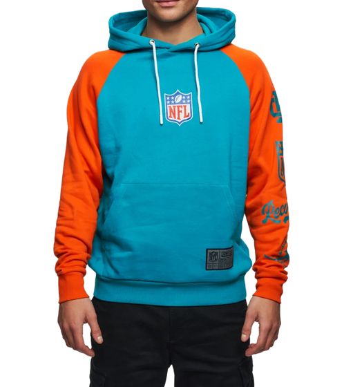 RE:COVERED X NFL Miami Dolphins Eastern Division Herren Kapuzen-Pullover mit Logo-Print Baumwoll-Hoody Langarm-Shirt RCNFL1566 Blau/Orange