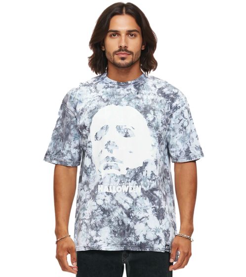 RE:COVERED X John Carpenter's Halloween Men's Tie-Dye T-Shirt, Crew Neck, Fan Shirt, RCSTC117, Gray/White