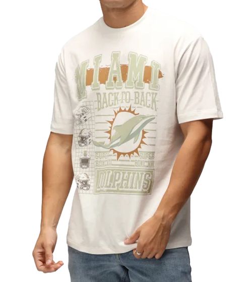 RE:COVERED X NFL Miami Dolphins Men's T-Shirt with Large Front Print, Cotton Shirt RCNFL1558, Ecru-White