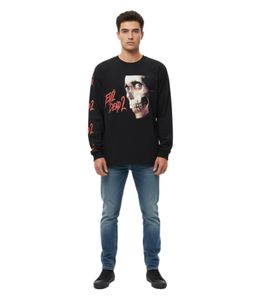 RE:COVERED X Studio Canal Evil Dead 2 Men's Long-Sleeved Shirt with Horror Face Print, Cotton Long-Sleeve Pullover RCSTC115 Black