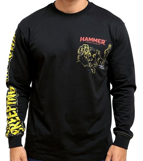 RE:COVERED X Hammer Horror Creeping Unknown Men's Long-Sleeved Shirt with Large Back Print, Cotton Long-Sleeve Pullover RCSTC110, Black