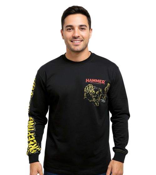 RE:COVERED X Hammer Horror Creeping Unknown Men's Long-Sleeved Shirt with Large Back Print, Cotton Long-Sleeve Pullover RCSTC110, Black