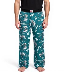 RE:COVERED X NFL Philadelphia Eagles Men's Lounge Pants with Team Logo, Cotton Pajama Pants, RCNFL1461, Midnight Green