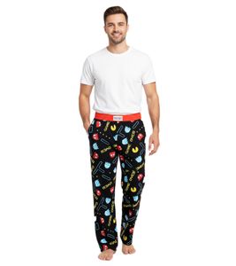 RE:COVERED X Pac-Man Lounge Pants Men's Pajama Pants with All-Over Pac-Man Print, RCPCM400, Black/Red