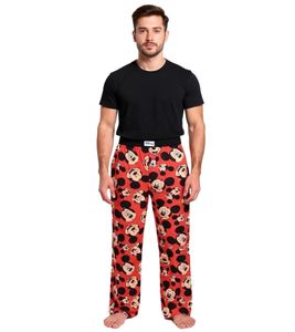 RE:COVERED X Disney Mickey Mouse Lounge Pants Men's Pajama Pants with Mickey Mouse Print, Cotton Pajama Pants, RCDIF2103 Red