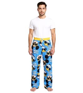 RE:COVERED X Disney Mickey and Donald Men's Lounge Pants, Stylish and Comfortable Cotton Pajama Pants, RCDIF2105, Blue/Yellow