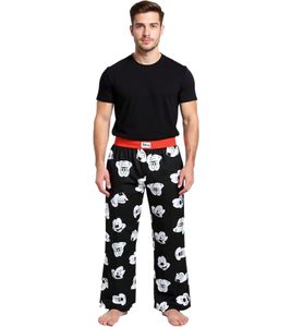 RE:COVERED X Disney Mickey Mouse Lounge Pants Men's Pajama Pants with Mickey Mouse Print, Cotton Pajama Pants, RCDIF2106, Black/White