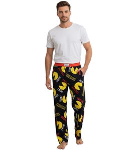 RE:COVERED X Pac-Man Caution I Bite Lounge Pants Men's Pajama Pants with Pac-Man All-Over Print, RCPCM401, Black/Yellow