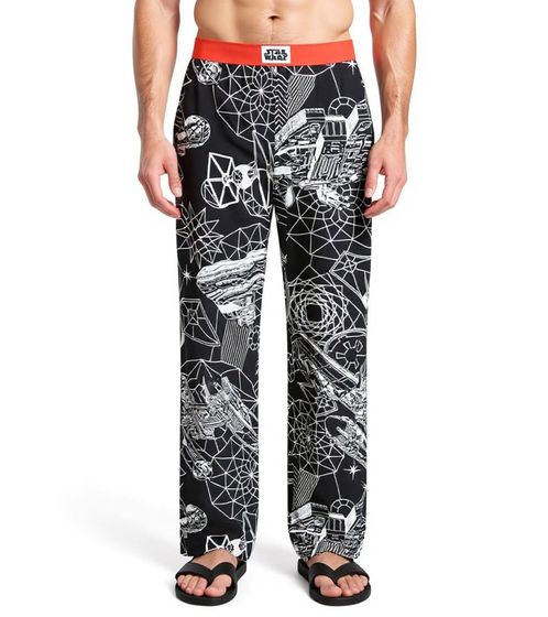 RE: COVERED X Star Wars™ Herren Loungepants mit Raumschiff-Print Schlafanzug-Hose aus Baumwolle Modell RCDIF2107 Schwarz/Weiß