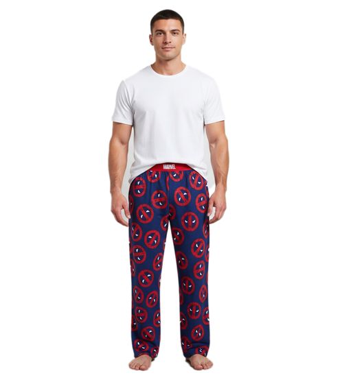 RE:COVERED X MARVEL Pantalones de pijama con estampado de Deadpool Icon Repeat para hombre PCMARV504 Azul marino/Rojo