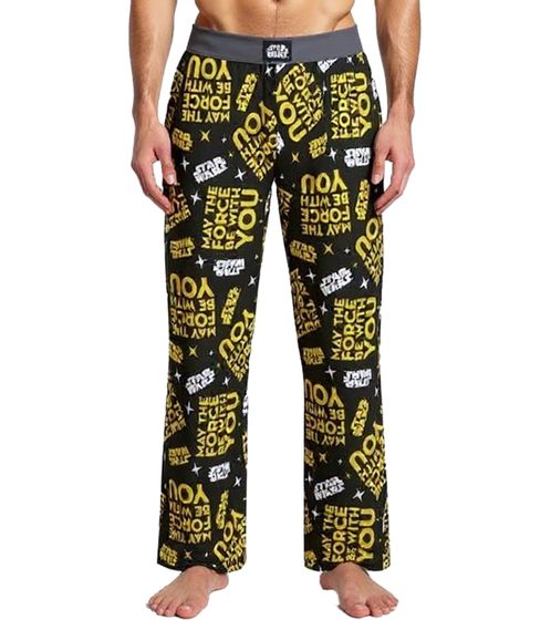 Pantaloni da salotto da uomo RE:COVERED X Star Wars con stampa "The Force Be With You", pantaloni del pigiama PCSTW1828, nero/giallo