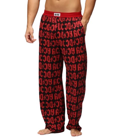 RE:COVERED X ACDC Loungepants Herren Schlafanzug-Hose mit ACDC Allover-Print Pyjama-Hose RCPER923 Schwarz/Rot
