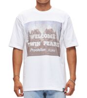 RE:COVERED X Twin Peaks Men's T-Shirt with Large Front Print, Cotton Shirt, Short-Sleeved Shirt, RCVCM692 White