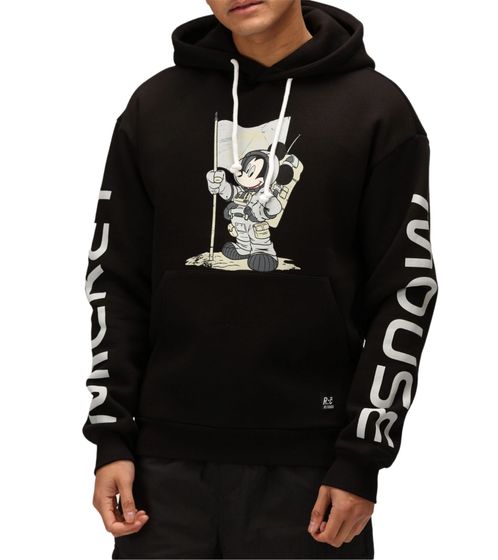 RE:COVERED X Disney Men's Hoodie with Mickey Mouse Print, Cotton Hoodie, Long-Sleeved Shirt, RCDIF2049, Black