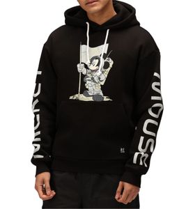 RE:COVERED X Disney Herren Kapuzen-Pullover mit Mickey Mouse-Print Baumwoll-Hoody Langarm-Shirt RCDIF2049 Schwarz