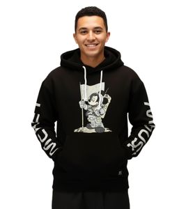 RE:COVERED X Disney Men's Hoodie with Mickey Mouse Print, Cotton Hoodie, Long-Sleeved Shirt, RCDIF2049, Black