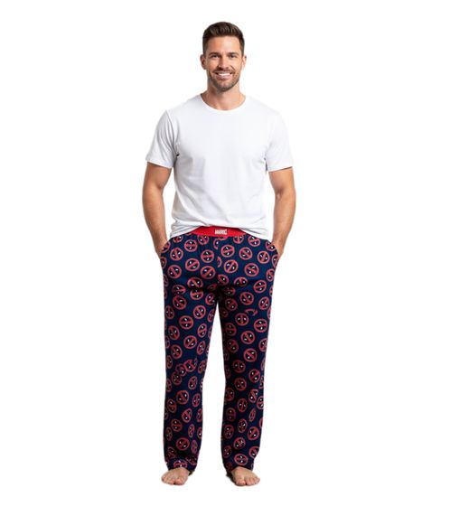 RE:COVERED X MARVEL Pantalones de pijama con estampado de Deadpool Icon Repeat para hombre PCMARV504 Negro/Rojo