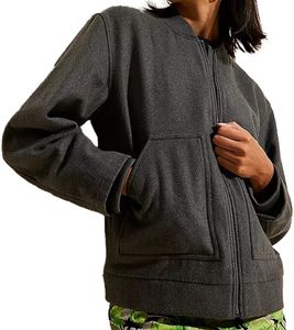 Women's Wool Blend Bomber Jacket with Patch Pockets Transition Jacket 952374 Gray