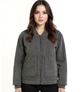 Women's Wool Blend Bomber Jacket with Patch Pockets Transition Jacket 952374 Gray