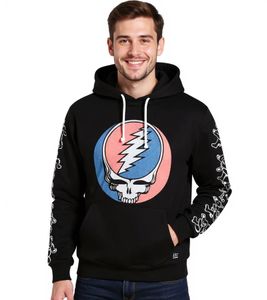 RE:COVERED X Grateful Dead Men's Hoodie with Band Logo Print, Cotton Hoodie, Long-Sleeved Shirt, RCWBROS170, Black