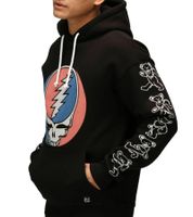 RE:COVERED X Grateful Dead Men's Hoodie with Band Logo Print, Cotton Hoodie, Long-Sleeved Shirt, RCWBROS170, Black