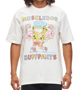 RE:COVERED X Nickelodeon Men's T-Shirt SpongeBob SquarePants Cotton Crew Neck RCVCM684 Ecru-White