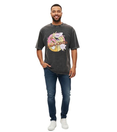RE:COVERED X Cartoon Network Herren T-Shirt mit Cow & Chicken Print Baumwoll-Shirt Rundhals-Shirt RCWARN754 Grau