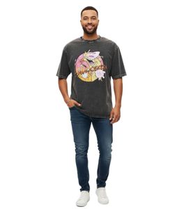 RE:COVERED X Cartoon Network Men's T-Shirt with Cow & Chicken Print, Cotton Crew Neck, RCWARN754 Gray