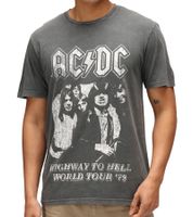 RE:COVERED X ACDC Men's T-Shirt Highway to Hell World Tour Cotton Shirt with Large Print Crew Neck Shirt MMPER863 Gray