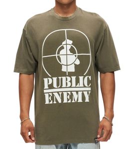 RE:COVERED X PUBLIC ENEMY Men's T-Shirt, Cotton Shirt with Large Print, Crew Neck, RCBVD3836 Khaki