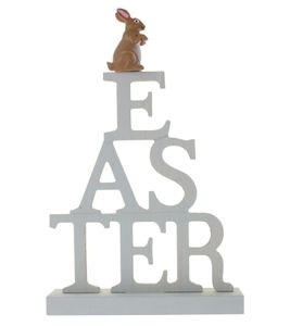 Oster-Dekoration mit Easter-Schriftzug und braunem Oster-Hasen Dekofigur 33x21x5cm 924129 Grau/Braun