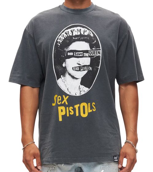RE:COVERED X Sex Pistols Men's T-Shirt "God Save the Queen" Cotton Shirt with Large Print, Crew Neck, RCBVD3843 Gray