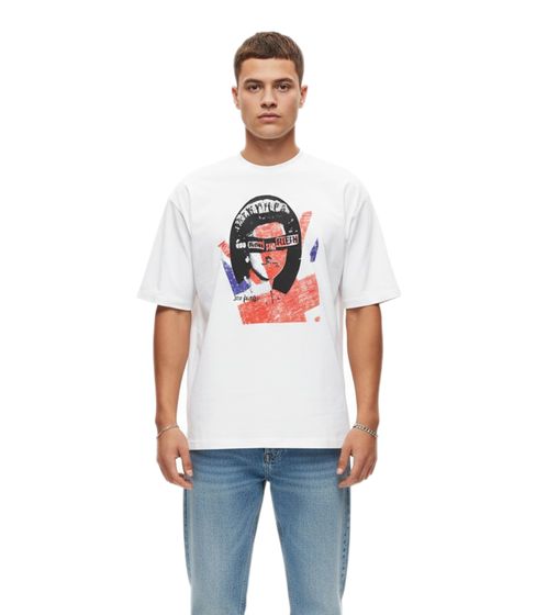Camiseta RE:COVERED X Sex Pistols para hombre, "God Save the Queen", de algodón con estampado grande, cuello redondo, RCBVD3845 blanca