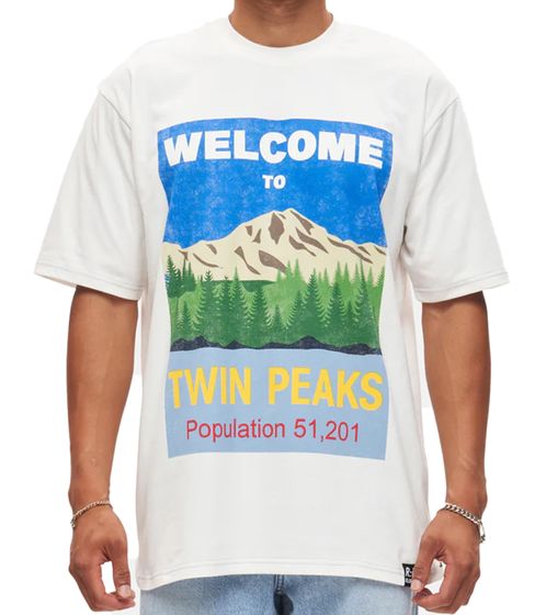 RE:COVERED X Twin Peaks Men's T-Shirt Welcome to Twin Peaks Print Cotton Shirt Short-Sleeve Shirt RCVCM690 Ecru-White