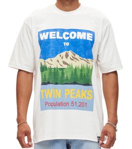 RE:COVERED X Twin Peaks Men's T-Shirt Welcome to Twin Peaks Print Cotton Shirt Short-Sleeve Shirt RCVCM690 Ecru-White