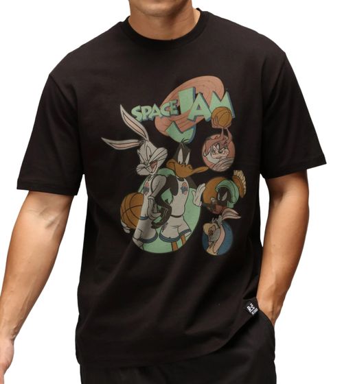 RE:COVERED X LOONEY TUNES Men's T-Shirt with Space Jam Print, Cotton Crew Neck, RCWARN550, Black