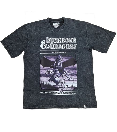 RE:COVERED X DUNGEONS & DRAGONS Men's T-Shirt Expert Rulebook Cotton Crew Neck RCHAS168 Black/Gray