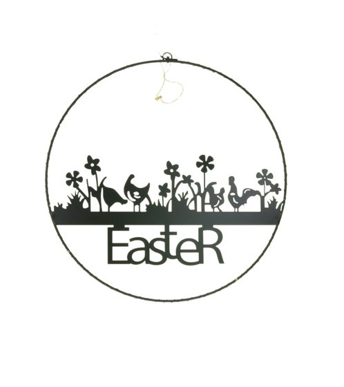 Oster-Dekoration mit Easter-Schriftzug und LED-Lichterkette Tür-& Fenster-Deko 35cm 910234 schwarz