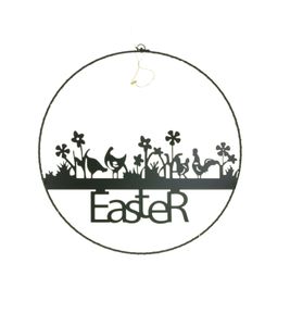 Oster-Dekoration mit Easter-Schriftzug und LED-Lichterkette Tür-& Fenster-Deko 35cm 910234 schwarz
