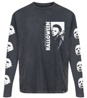 RE:COVERED X Studio Canal Halloween Herren Langarm-Shirt mit Vintage-Print Baumwoll-Longsleeve Pullover RCSTC116 verwaschenes Schwarz