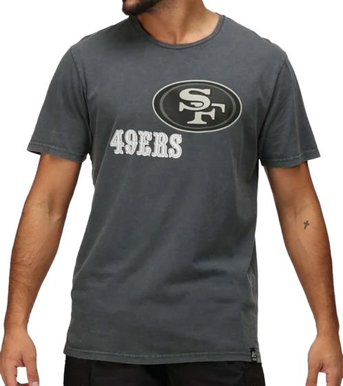 RE:COVERED X NFL San Francisco 49érs Herren T-Shirt mit Logo-Print Baumwoll-Shirt Rundhals-Shirt RCNFL1317A Grau