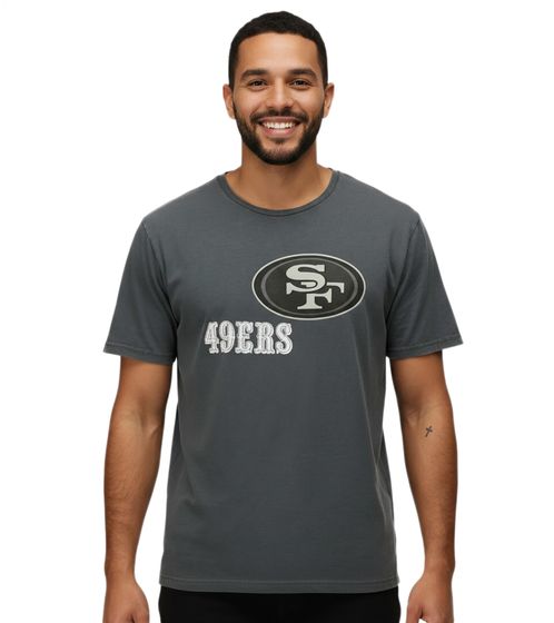 RE:COVERED X NFL San Francisco 49érs Herren T-Shirt mit Logo-Print Baumwoll-Shirt Rundhals-Shirt RCNFL1317A Grau