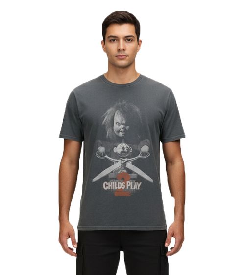 RE:COVERED X Chucky 2 Child's Play Camiseta para hombre con estampado de muñeca, cuello redondo de algodón, RCUNV2572 Gris